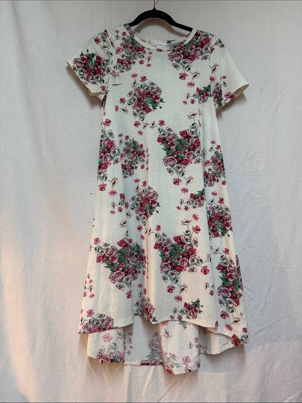 LuLaRoe Cream Midi Dress with Pink Floral Print